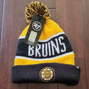 '47 Bruins Yellow and Black Pom Beanie